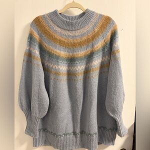 J. Crew Light Blue Fair Isle Crewneck Sweater with Mustard Accents